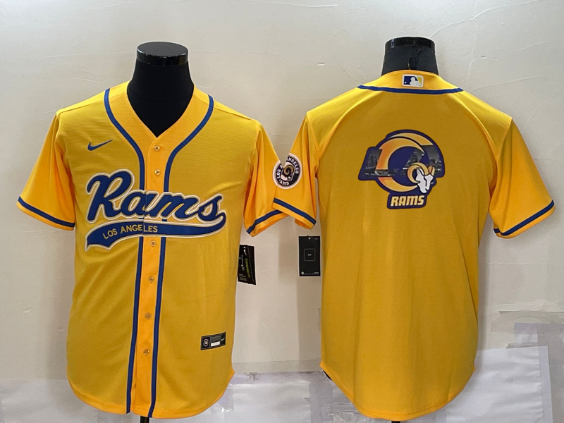 Men's Yellow Los Angeles Rams Team Big Logo With Patch Cool Base Stitched Baseball Jersey